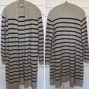 Cozy long open cardigan plush shawl oatmeal stripe